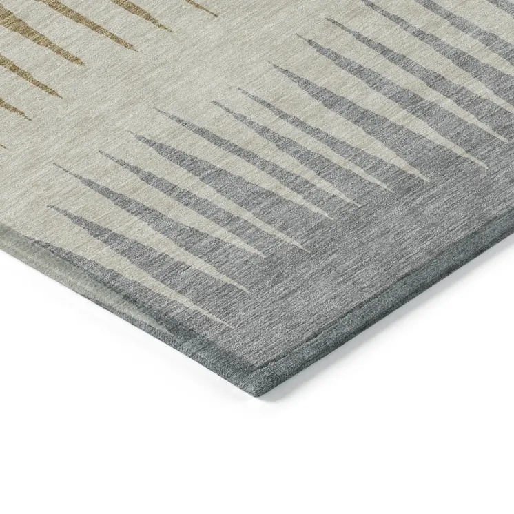 10' X 14' Charcoal Beige And Brown Striped Washable Indoor Outdoor Area Rug