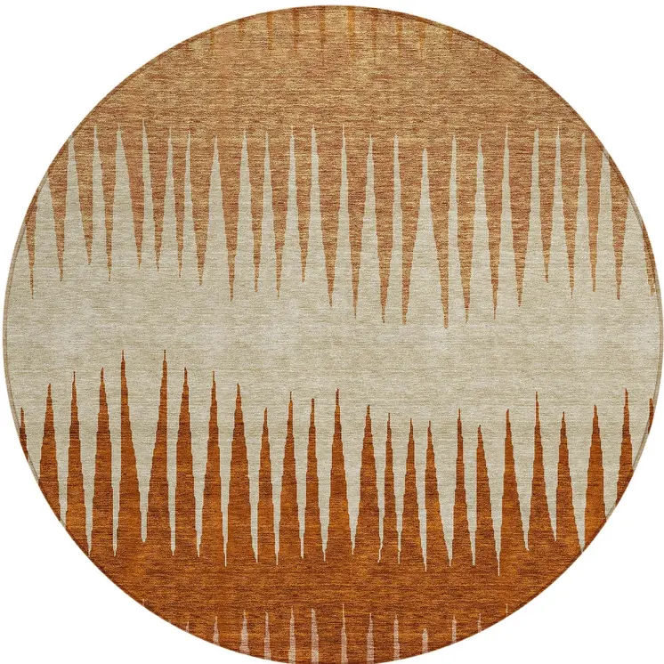 8' Copper Brown And Beige Round Striped Washable Indoor Outdoor Area Rug