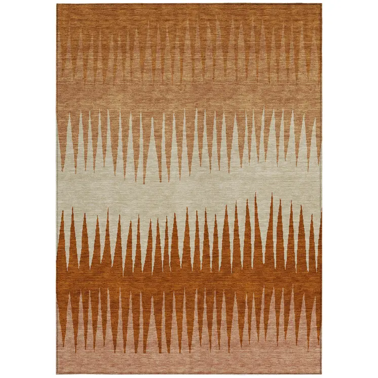 8' X 10' Copper Brown And Beige Striped Washable Indoor Outdoor Area Rug