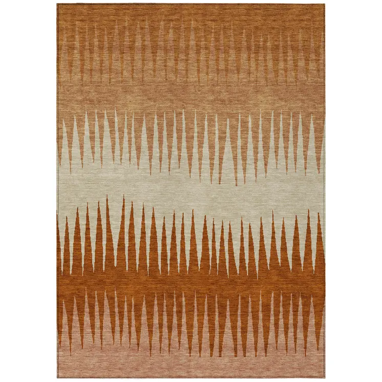 8' X 10' Copper Brown And Beige Striped Washable Indoor Outdoor Area Rug