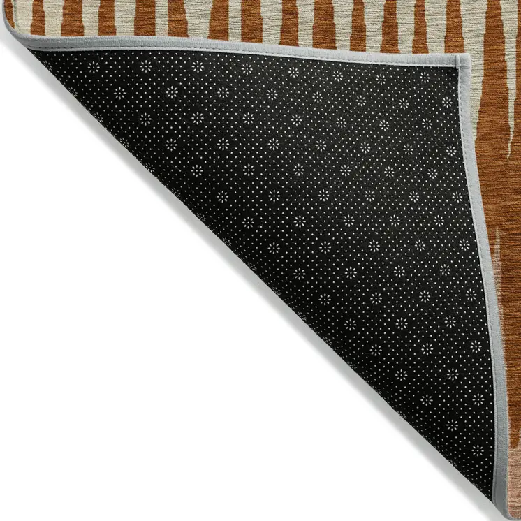 8' X 10' Copper Brown And Beige Striped Washable Indoor Outdoor Area Rug