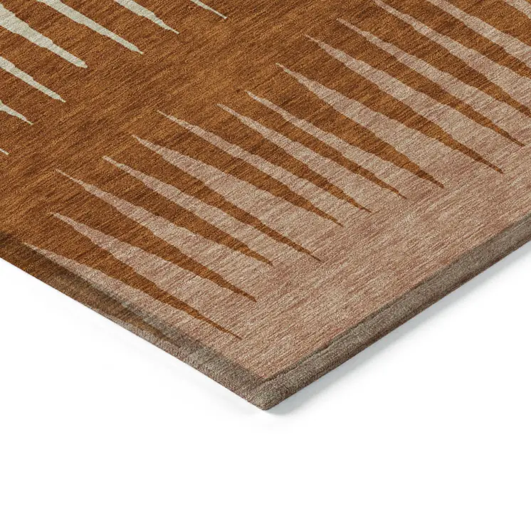 8' X 10' Copper Brown And Beige Striped Washable Indoor Outdoor Area Rug
