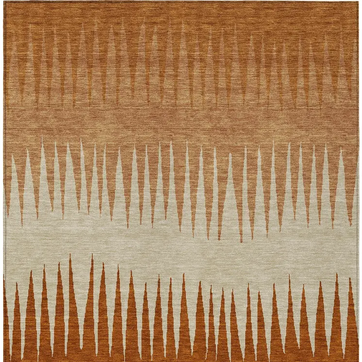 8' X 10' Copper Brown And Beige Striped Washable Indoor Outdoor Area Rug