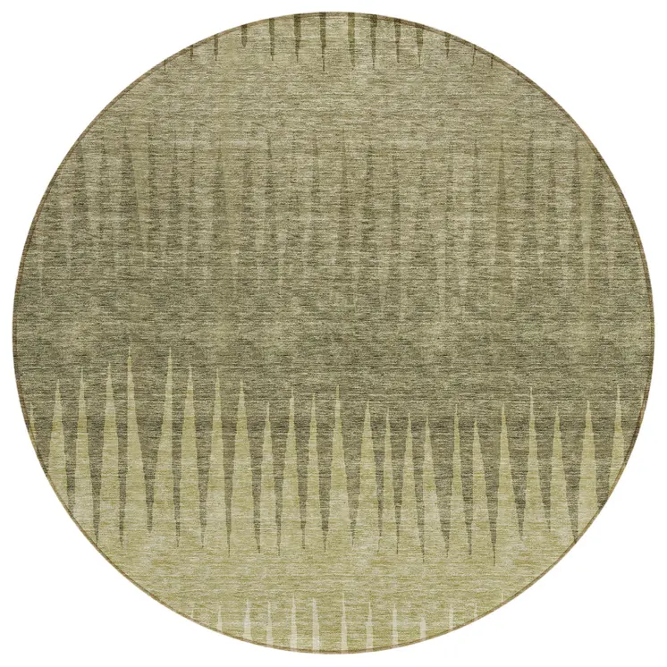 8' Green And Light Green Round Striped Washable Indoor Outdoor Area Rug