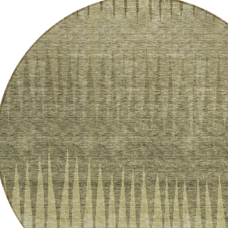 8' Green And Light Green Round Striped Washable Indoor Outdoor Area Rug