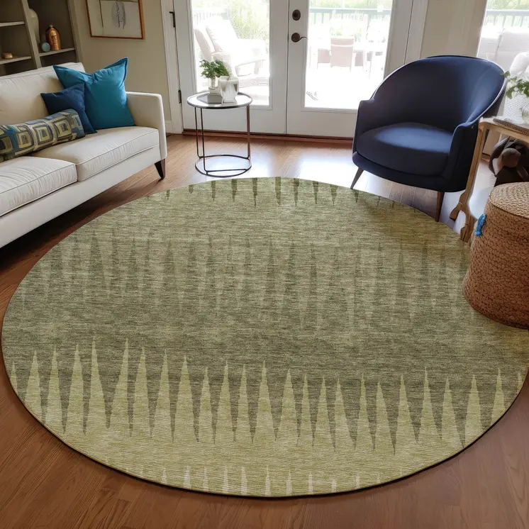 8' Green And Light Green Round Striped Washable Indoor Outdoor Area Rug