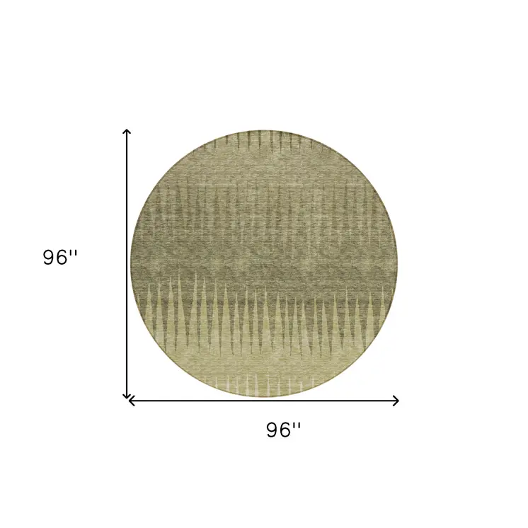 8' Green And Light Green Round Striped Washable Indoor Outdoor Area Rug