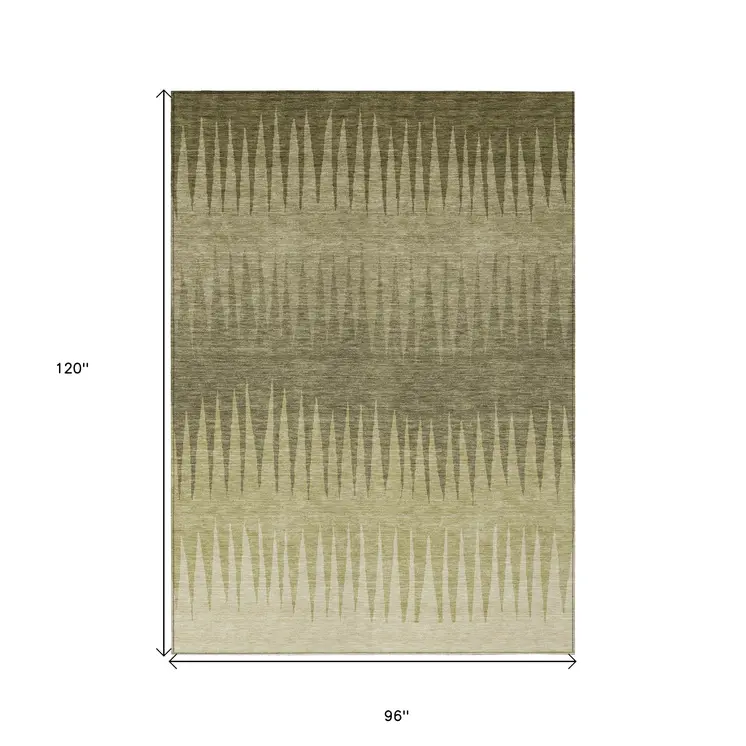 8' X 10' Green And Light Green Striped Washable Indoor Outdoor Area Rug