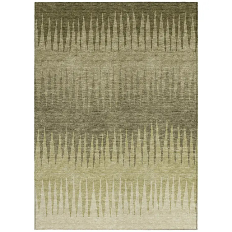 10' X 14' Green And Light Green Striped Washable Indoor Outdoor Area Rug