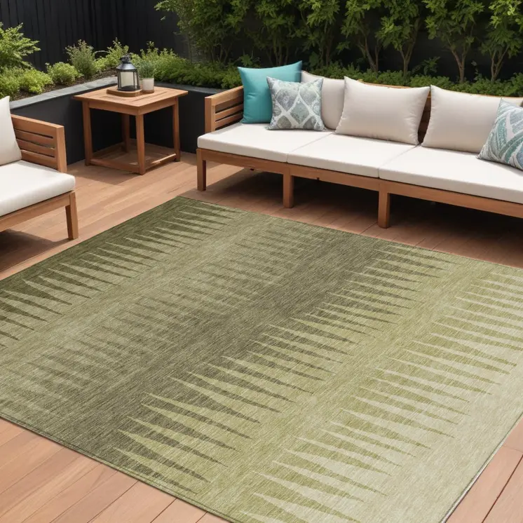 10' X 14' Green And Light Green Striped Washable Indoor Outdoor Area Rug
