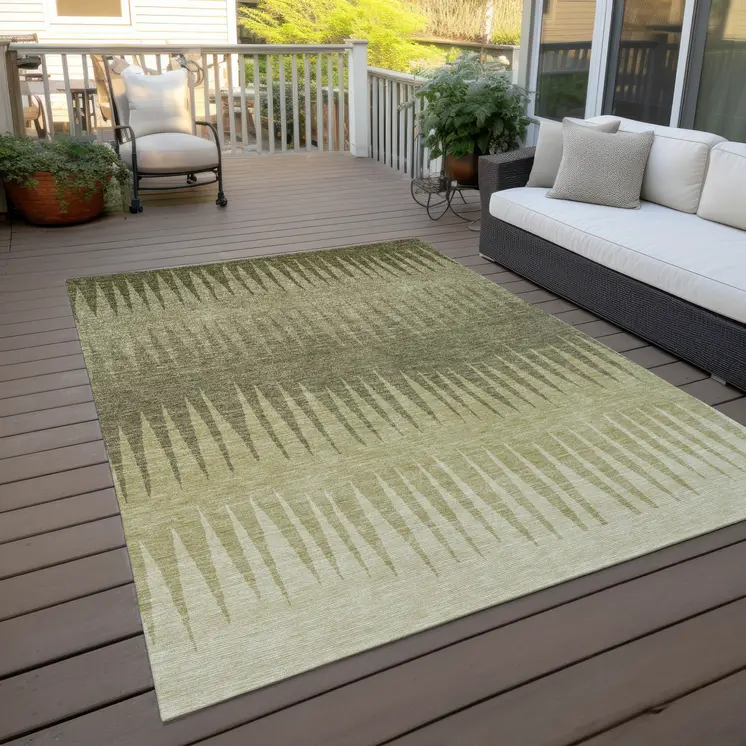 10' X 14' Green And Light Green Striped Washable Indoor Outdoor Area Rug