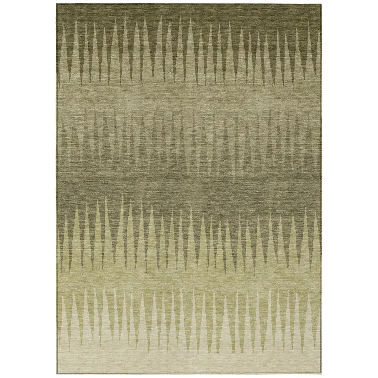 10' X 14' Green And Light Green Striped Washable Indoor Outdoor Area Rug