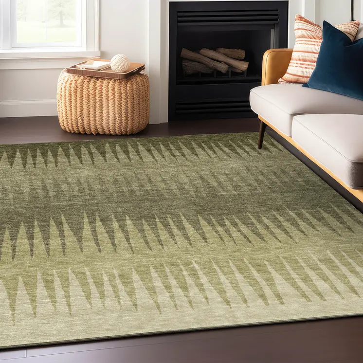 10' X 14' Green And Light Green Striped Washable Indoor Outdoor Area Rug