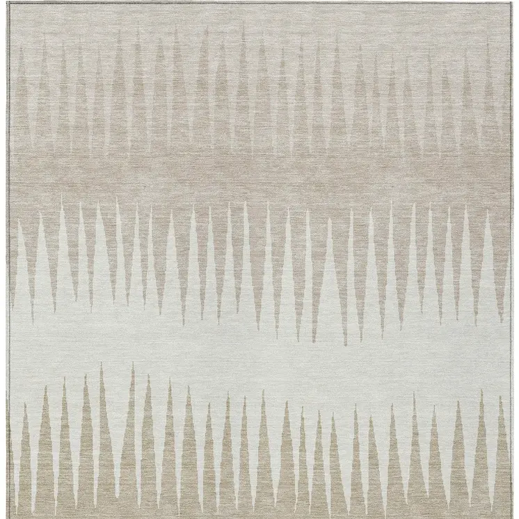 3' X 5' Ivory And Beige Striped Washable Indoor Outdoor Area Rug