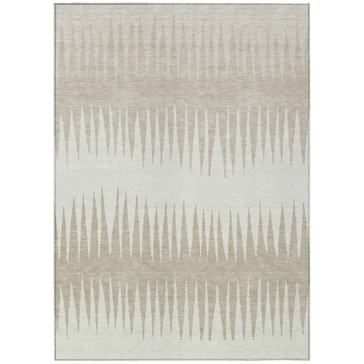 5' X 8' Ivory And Beige Striped Washable Indoor Outdoor Area Rug