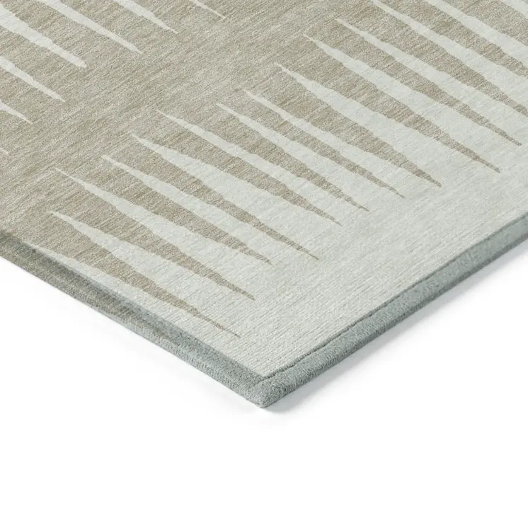 5' X 8' Ivory And Beige Striped Washable Indoor Outdoor Area Rug