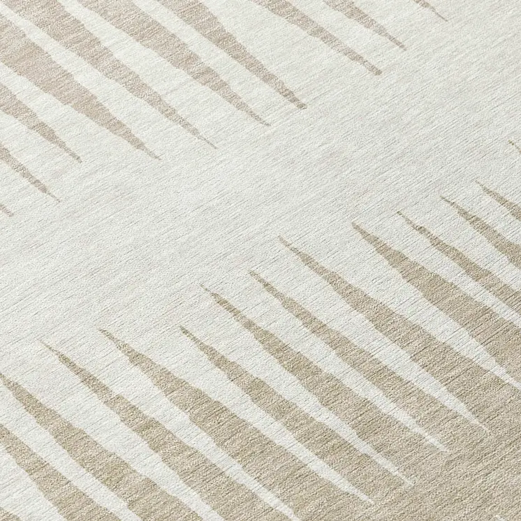 8' Ivory And Beige Round Striped Washable Indoor Outdoor Area Rug