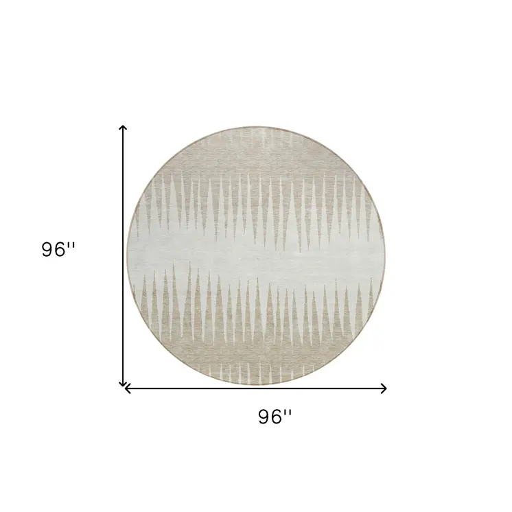 8' Ivory And Beige Round Striped Washable Indoor Outdoor Area Rug