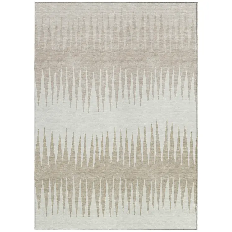 8' X 10' Ivory And Beige Striped Washable Indoor Outdoor Area Rug