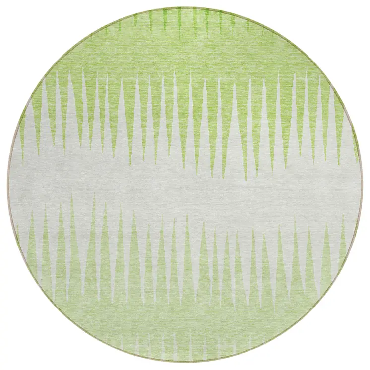 8' Lime Green And Ivory Round Striped Washable Indoor Outdoor Area Rug