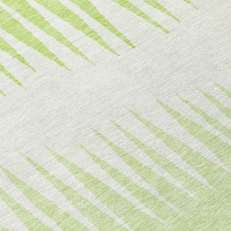 8' Lime Green And Ivory Round Striped Washable Indoor Outdoor Area Rug
