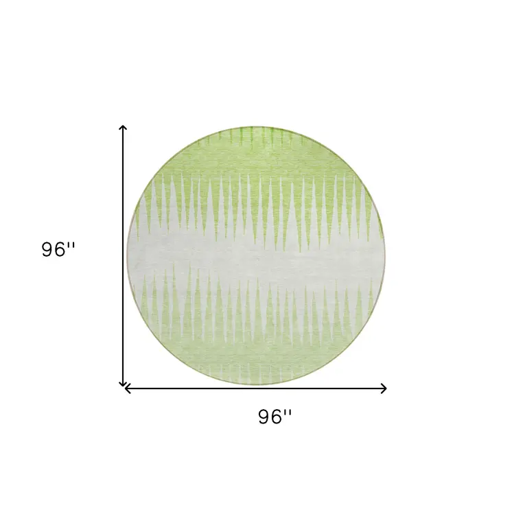 8' Lime Green And Ivory Round Striped Washable Indoor Outdoor Area Rug