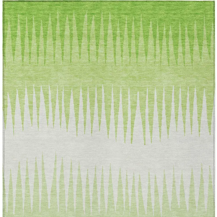 8' X 10' Lime Green And Ivory Striped Washable Indoor Outdoor Area Rug