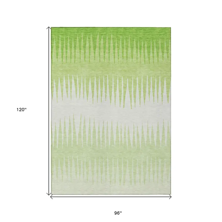 8' X 10' Lime Green And Ivory Striped Washable Indoor Outdoor Area Rug