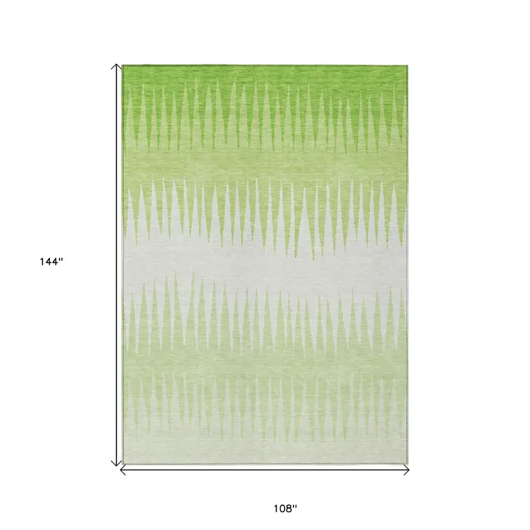 9' X 12' Lime Green And Ivory Striped Washable Indoor Outdoor Area Rug