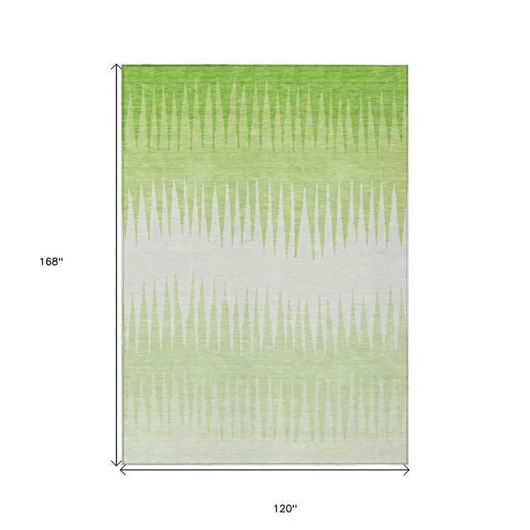 10' X 14' Lime Green And Ivory Striped Washable Indoor Outdoor Area Rug
