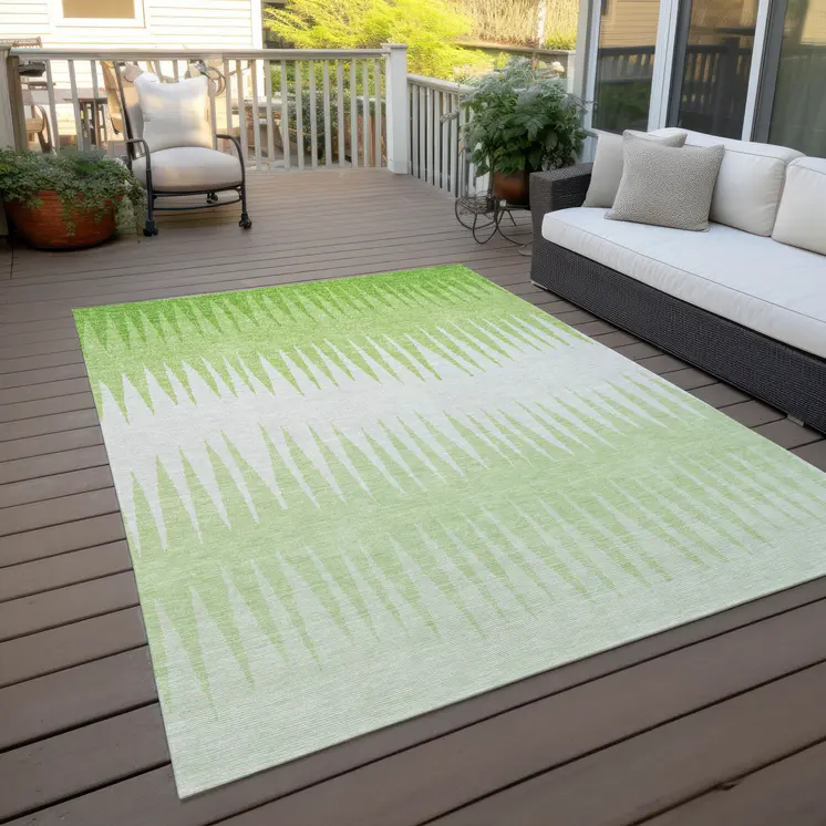 10' X 14' Lime Green And Ivory Striped Washable Indoor Outdoor Area Rug