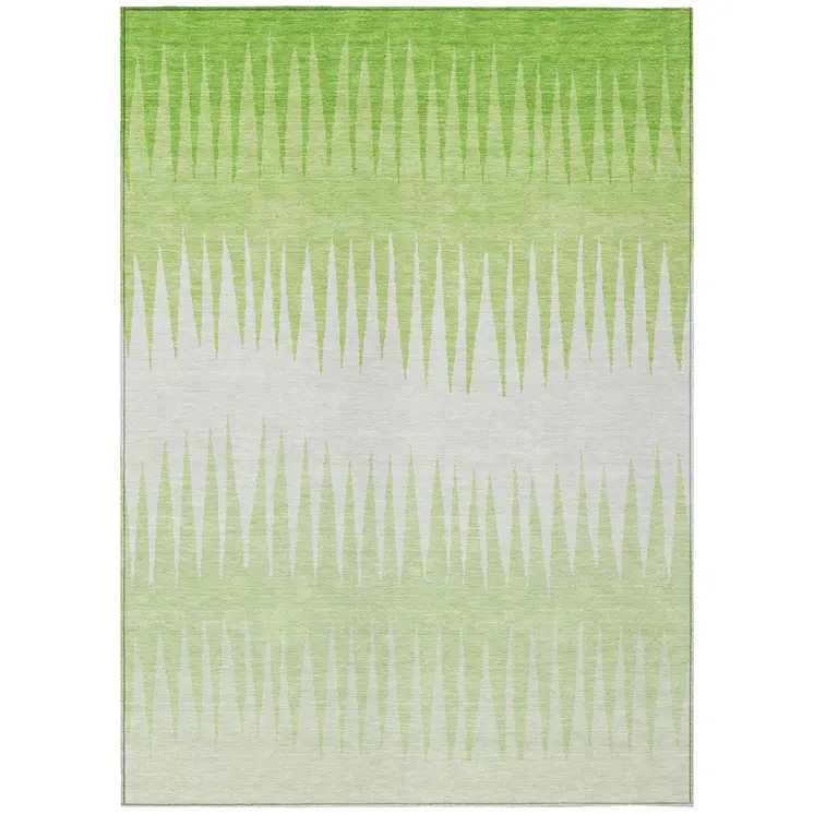 10' X 14' Lime Green And Ivory Striped Washable Indoor Outdoor Area Rug