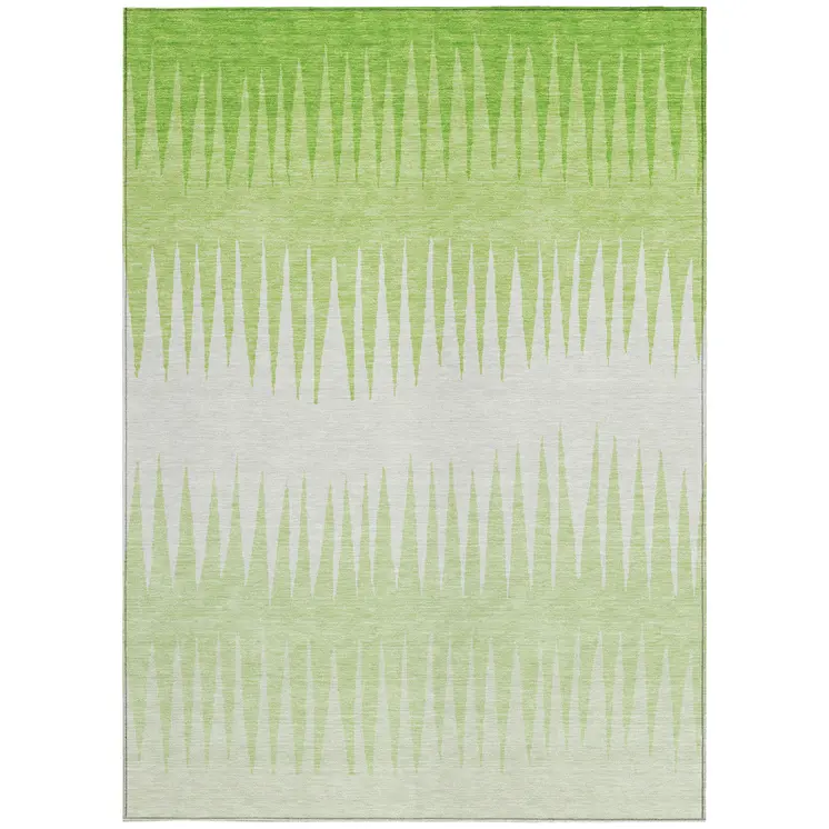 10' X 14' Lime Green And Ivory Striped Washable Indoor Outdoor Area Rug