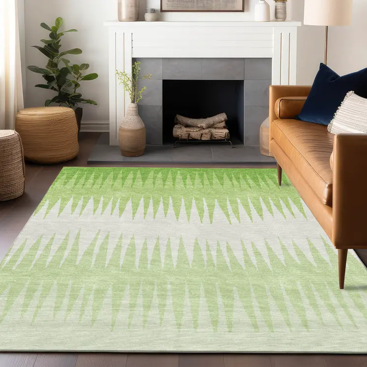 10' X 14' Lime Green And Ivory Striped Washable Indoor Outdoor Area Rug