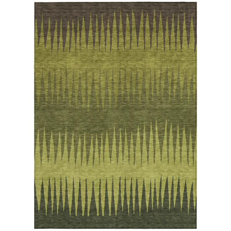 3' X 5' Olive Green Dark Green And Brown Striped Washable Indoor Outdoor Area Rug