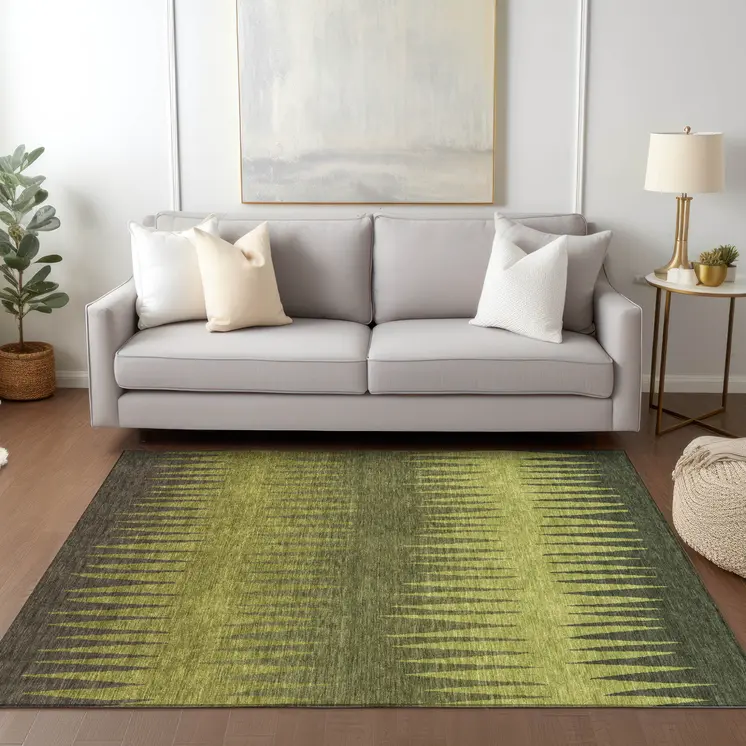 3' X 5' Olive Green Dark Green And Brown Striped Washable Indoor Outdoor Area Rug