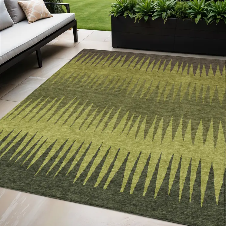 5' X 8' Olive Green Dark Green And Brown Striped Washable Indoor Outdoor Area Rug