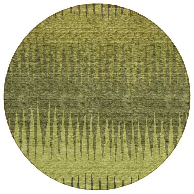 8' Olive Green And Dark Green Round Striped Washable Indoor Outdoor Area Rug