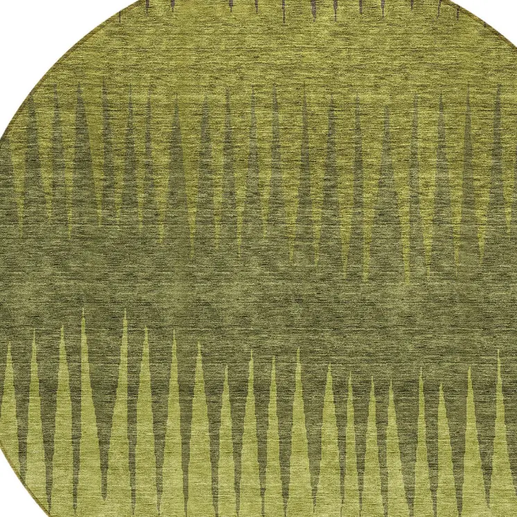 8' Olive Green And Dark Green Round Striped Washable Indoor Outdoor Area Rug