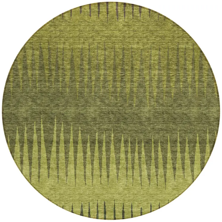8' Olive Green And Dark Green Round Striped Washable Indoor Outdoor Area Rug