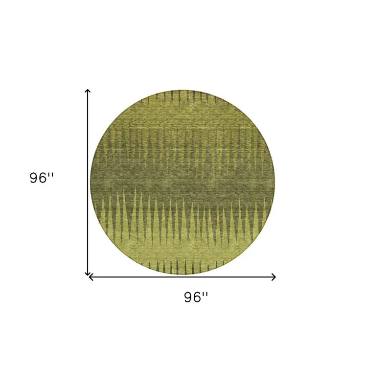 8' Olive Green And Dark Green Round Striped Washable Indoor Outdoor Area Rug
