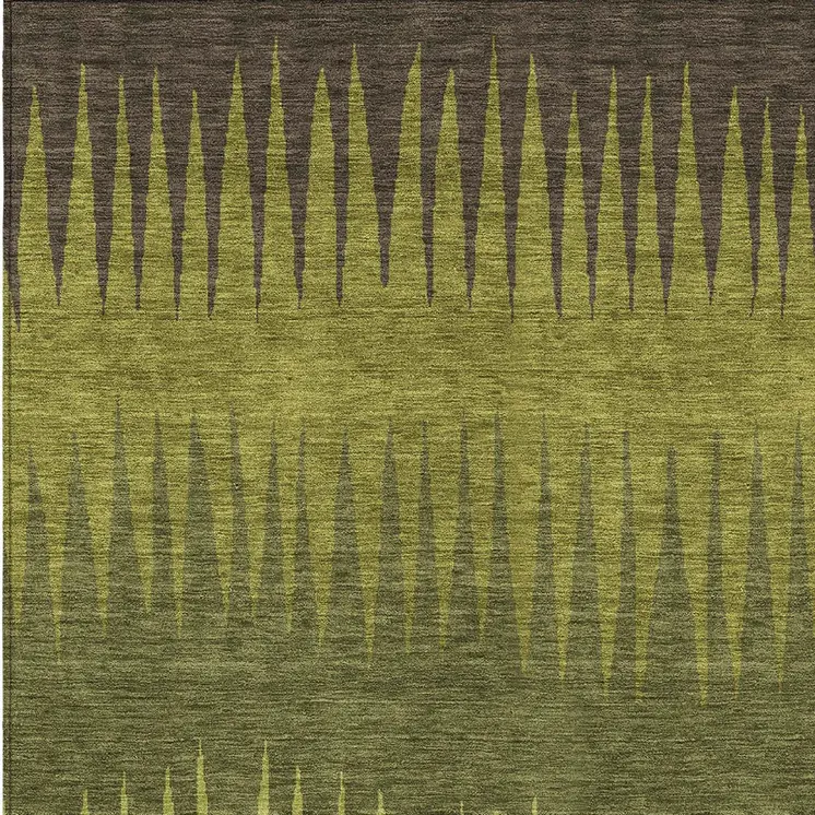 8' X 10' Olive Green Dark Green And Brown Striped Washable Indoor Outdoor Area Rug