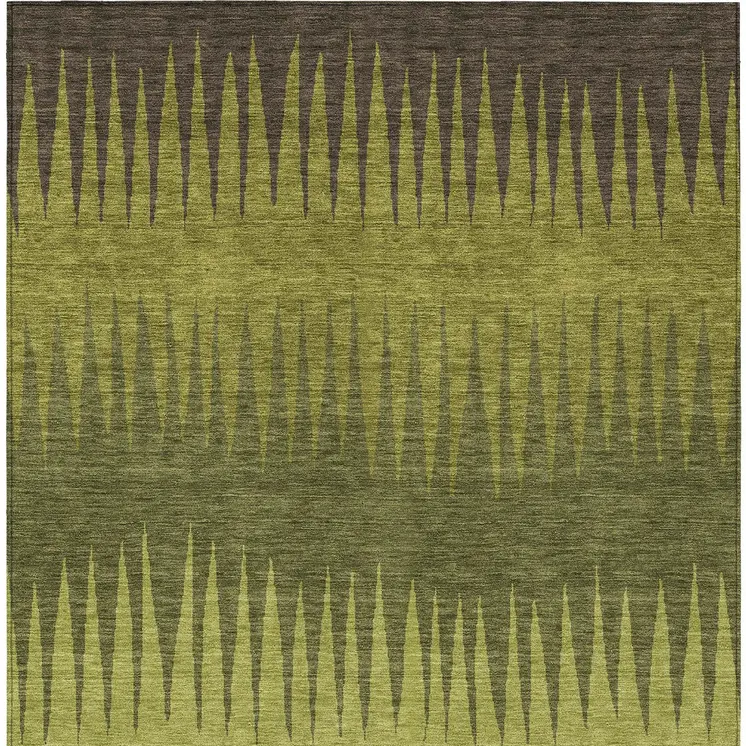 9' X 12' Olive Green Dark Green And Brown Striped Washable Indoor Outdoor Area Rug