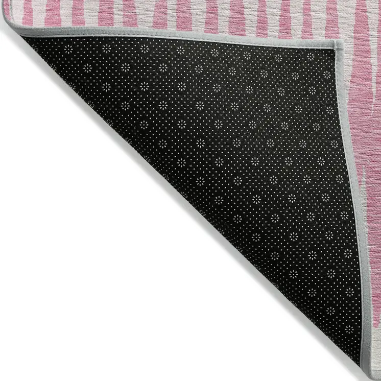 3' X 5' Pink Ivory And Brown Striped Washable Indoor Outdoor Area Rug