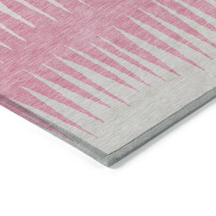 9' X 12' Pink Ivory And Brown Striped Washable Indoor Outdoor Area Rug