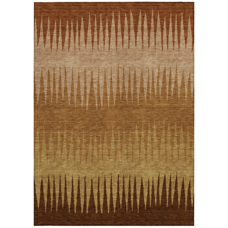 3' X 5' Copper Beige And Brown Striped Washable Indoor Outdoor Area Rug