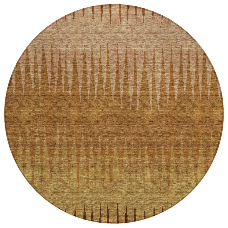 8' Copper Beige And Brown Round Striped Washable Indoor Outdoor Area Rug