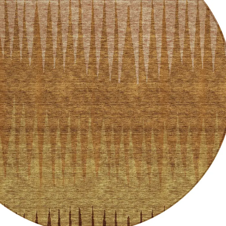 8' Copper Beige And Brown Round Striped Washable Indoor Outdoor Area Rug