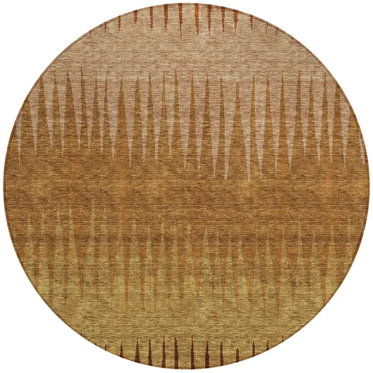 8' Copper Beige And Brown Round Striped Washable Indoor Outdoor Area Rug