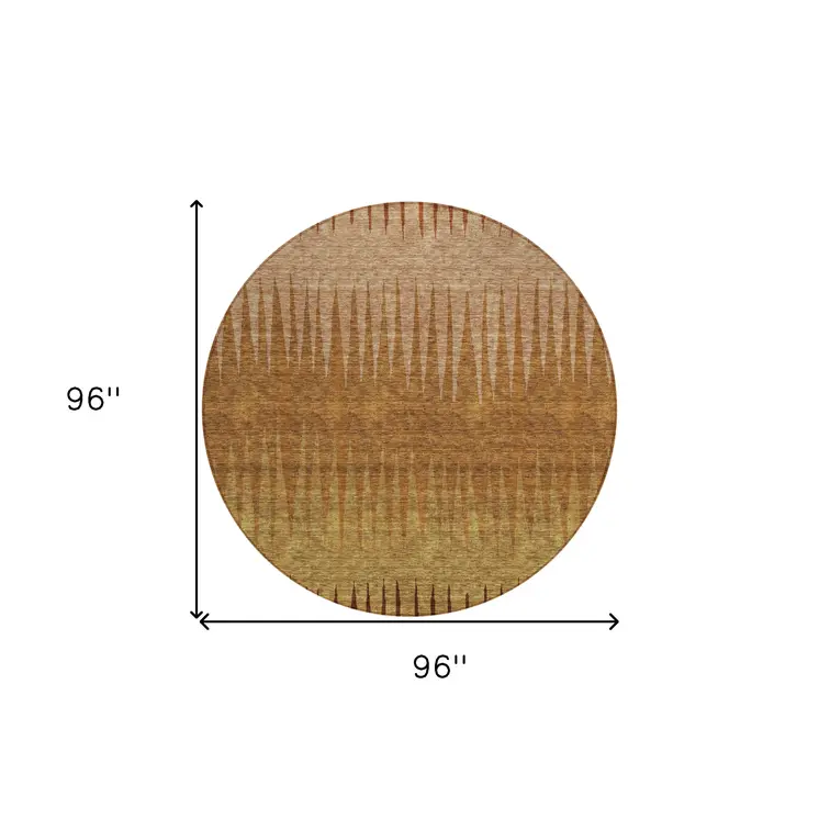 8' Copper Beige And Brown Round Striped Washable Indoor Outdoor Area Rug